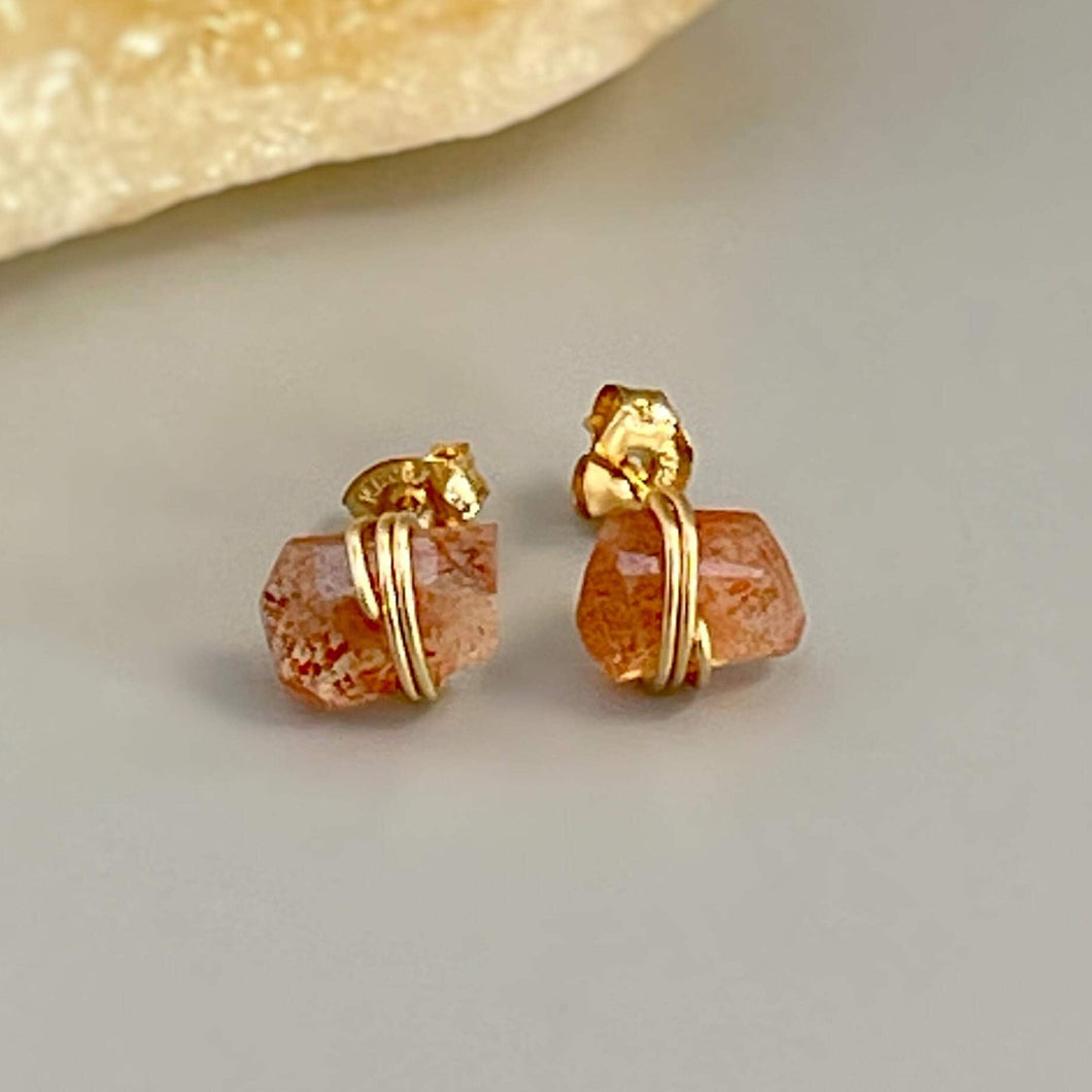 Oregon Sunstone Stud Earrings in  14k Gold Fill, Sterling Silver and Rose Gold 
