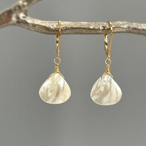 Mother of Pearl Earrings Gold, Silver Iridescent Summer Jewelry for Beach wedding
