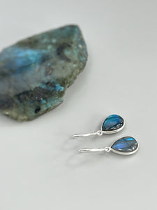 Smooth Labradorite earrings dangle Sterling Silver, Gold
