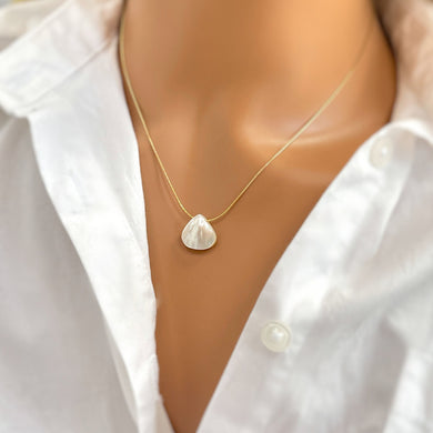 Mother of Pearl Necklace Sterling Silver, 14k Gold Fill Handmade Summer jewelry, iridescent shell pendant, bridal jewelry for beach wedding