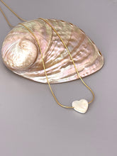 Load image into Gallery viewer, Dainty Heart Necklace, Mother of Pearl shell choker necklace gold, sterling silver, handmade beachy summer jewelry for bridesmaids, mom