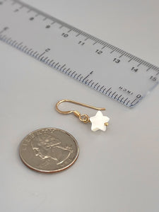 Dainty Mother of Pearl Star Earrings dangle, drop handmade minimalist pearl jewelry 14k Gold, Silver, Summer Jewelry iridescent beachy shell