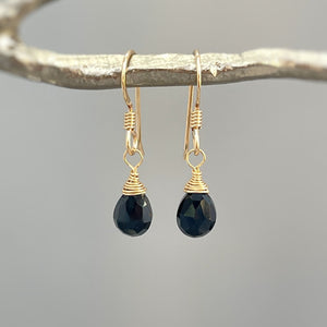 Minimalist Black Onyx Earrings dangle 14k Gold, Silver lightweight everyday teardrop boho handmade gemstone dangly drop earrings for women