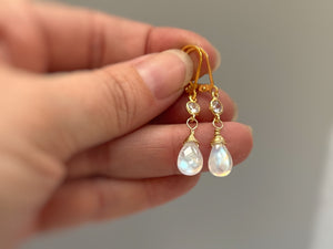 Boho Moonstone and crystal Earrings dangle, 14k gold fill, Silver
