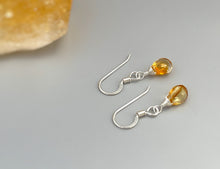 Load image into Gallery viewer, Dainty Citrine earrings dangle tiny teardrop earrings 14k Gold fill, Silver lightweight everyday Dangly drop Handmade crystal Jewelry gift