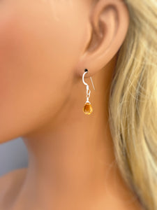 Dainty Citrine earrings dangle tiny teardrop earrings 14k Gold fill, Silver lightweight everyday Dangly drop Handmade crystal Jewelry gift