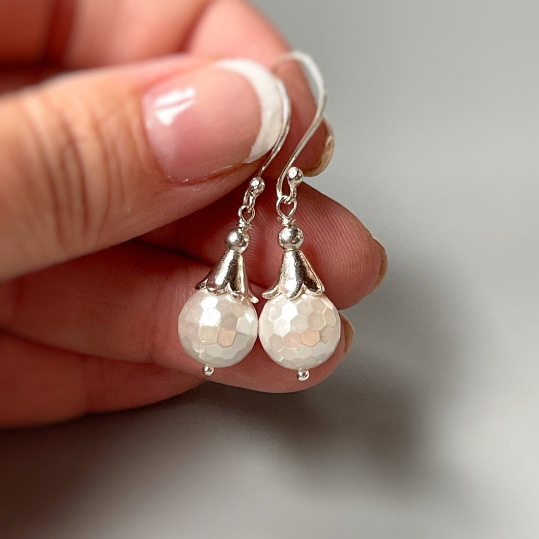 Pearl Earrings Dangle Sterling Silver Dainty Pearl Drop Earrings handmade pearl jewelry minimalist wedding earrings gifts for bridesmaids