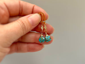 Dainty Copper Turquoise Earrings dangle Gold, Crystal , Silver leverback dangly earrings