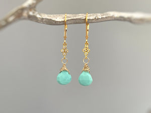Turquoise Gemstone earrings dangle 14k Gold leverback dangly tear drop earrings handmade blue gemstone jewelry December Birthstone wife gift