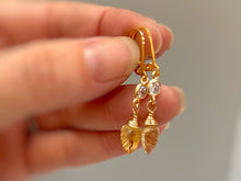 Load image into Gallery viewer, Citrine Leaf earrings dangle, 14k Gold Fill sparkling crystal Handmade jewelry for women Dangly drops November Birthstone gift for wife, mom