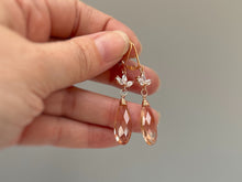 Load image into Gallery viewer, Morganite Rose Gold Earrings dangle pink, peach, champagne quartz
