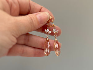 Morganite Rose Gold Earrings dangle pink, peach, champagne quartz