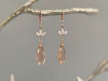 Load image into Gallery viewer, Morganite Rose Gold Earrings dangle pink, peach, champagne quartz