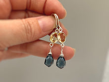 Load image into Gallery viewer, Citrine London Blue Topaz earrings dangle, Sterling Silver