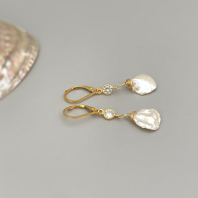 Pearl Drop earrings gold, silver, 14k Gold dangly boho handmade Keshi baroque pearl wedding jewelry for women, bridesmaids, brides