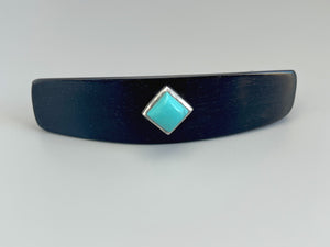 Large Hair Clip, Barrette for women with long hair sterling silver, Ebony wood hair accessory, unique handmade turquoise jewelry for women