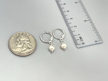 Load image into Gallery viewer, Tiny Pearl Huggie Hoop Earrings, Sterling Silver Handmade Earrings Dangle drop everyday sleeper lightweight earrings for women, gift for her