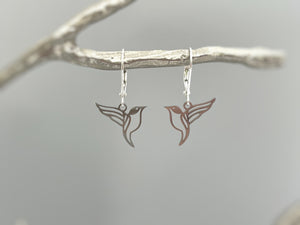 Bird Earrings dangle Gold, Silver, Hummingbird Jewelry Handmade 14 gold fill unique gifts for mom, bird lover dangly Artisan leverbacks