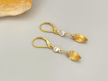 Load image into Gallery viewer, Citrine Leaf earrings dangle, 14k Gold Fill sparkling crystal Handmade jewelry for women Dangly drops November Birthstone gift for wife, mom