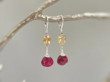 Load image into Gallery viewer, Ruby and Citrine earrings dangle, Sterling Silver