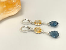 Load image into Gallery viewer, Citrine London Blue Topaz earrings dangle, Sterling Silver