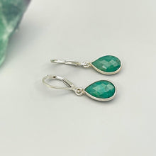Load image into Gallery viewer, Emerald Earrings Dangle teardrop shaped Handmade Sterling Silver raw gemstone jewelry for women Dangling drop earrings Dainty May Birthstone