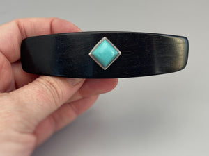 Large Hair Clip, Barrette for women with long hair sterling silver, Ebony wood hair accessory, unique handmade turquoise jewelry for women