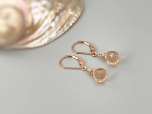Dainty Morganite earrings dangle 14k gold, Sterling Silver, Rose Gold Peach Pink Quartz