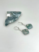 Load image into Gallery viewer, Large Tear Drop Moss Agate Earrings dangle Silver, Gold, Rose Gold