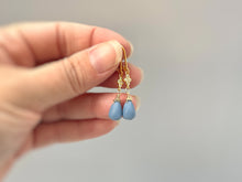 Load image into Gallery viewer, Owyhee Blue Opal earrings dangle 14k Gold, Rose Gold, silver teardrop light blue drop earrings for women dangly boho handmade jewelry gift