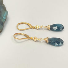 Load image into Gallery viewer, Moss Kyanite earrings dangle, Sterling Silver Crystal dangly boho unique handmade blue crystal jewelry for women, gift for mom, wife