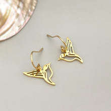 Load image into Gallery viewer, Bird Earrings dangle Gold, Silver, Hummingbird Jewelry Handmade 14 gold fill unique gifts for mom, bird lover dangly Artisan leverbacks