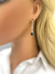 Dainty Emerald earrings dangle, Sterling Silver, Gold crystal dangly tear drop boho handmade green gemstone jewelry for women May Birthstone