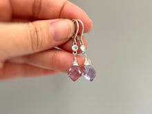 Load image into Gallery viewer, Pink Amethyst earrings dangle Sterling Silver, crystal