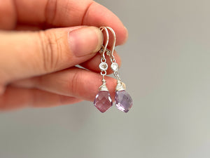 Pink Amethyst earrings dangle Sterling Silver, crystal
