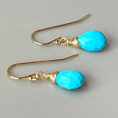 Turquoise Earrings 14k Gold, Sterling Silver, Rose Gold tear drop Dangling Gemstone Earrings Everyday Dainty Handmade Turquoise Jewelry