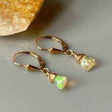 Load image into Gallery viewer, Dainty Opal earrings 14k Gold Dangly Opal Lever backs dainty bridal earrings gold opal jewelry gift for wife