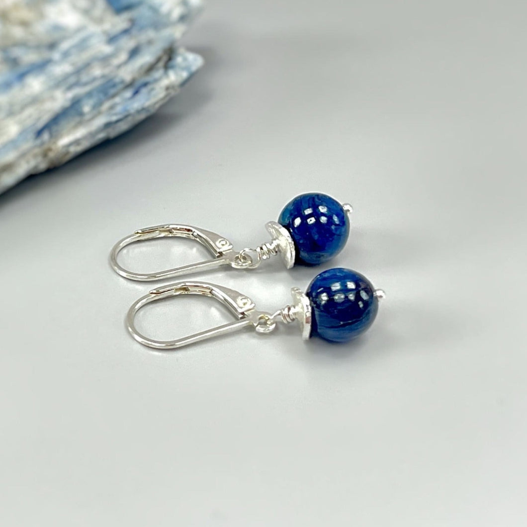 Kyanite Earrings Dangle Sterling Silver, 14k Gold Fill Leverback blue gemstone jewelry Dainty Drop Earrings modern artisan handmade jewelry