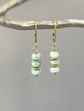 Load image into Gallery viewer, Dainty Larimar Earrings, sterling silver, 14k gold fill Larimar dangle earrings, Ocean Blue Larimar earrings, wife gift, gift for girlfriend