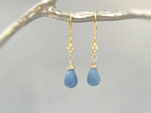 Owyhee Blue Opal earrings dangle 14k Gold, Rose Gold, silver teardrop light blue drop earrings for women dangly boho handmade jewelry gift