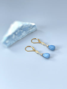 Owyhee Blue Opal earrings dangle 14k Gold, Rose Gold, silver teardrop light blue drop earrings for women dangly boho handmade jewelry gift