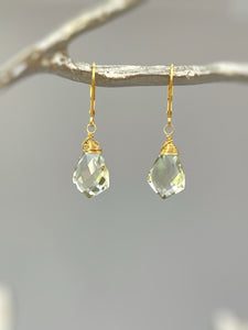 Green Amethyst earrings Prasiolite Gold Gemstone drop earrings