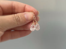 Load image into Gallery viewer, Rose Quartz Earrings Dangle Rose Gold, Sterling Silver Dangling smooth teardrop soft pink gemstone Handmade January birthstone jewelry gift