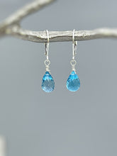 Load image into Gallery viewer, Swiss Blue Topaz earrings dangle, solid 14k Gold, silver, rose gold