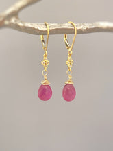 Load image into Gallery viewer, Pink Sapphire earrings dangle 14k Gold, Rose Gold, Sterling Silver dangly boho handmade gemstone jewelry for women September Birthstone