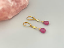 Load image into Gallery viewer, Pink Sapphire earrings dangle 14k Gold, Rose Gold, Sterling Silver dangly boho handmade gemstone jewelry for women September Birthstone