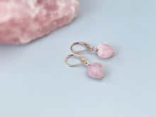 Load image into Gallery viewer, Pink Rose Quartz Heart Earrings Dangle