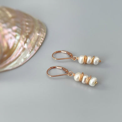 Dainty Pearl drop earrings, Rose Gold Boho 14k Gold Sterling Silver freshwater pearl dangle earrings for bridesmaids handmade gift for wife