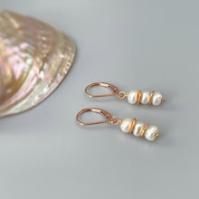 Load image into Gallery viewer, Dainty Pearl drop earrings, Sterling Silver Boho 14k Gold, Rose Gold freshwater pearl dangle earrings for bridesmaids gift June Birthstone