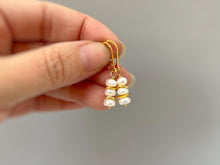 Load image into Gallery viewer, Dainty Pearl drop earrings, 14k Gold, Boho Rose Gold Sterling Silver freshwater pearl dangle earrings for bridesmaids handmade gift for wife